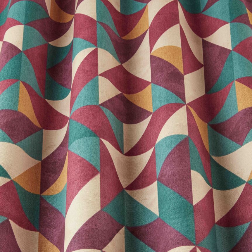 Teal, cream and burgundy patterned curtains. Curtain ideas to dress your windows