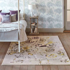 White and yellow floral tree pattern rug by Harlequin