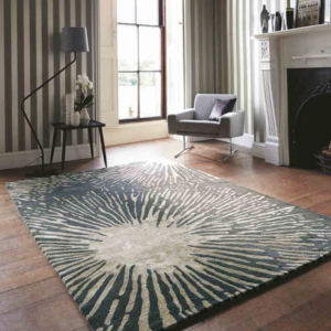 Abstract patterned black and grey rug by Harlequin