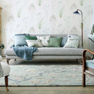 Pale green patterned rug by Sanderson