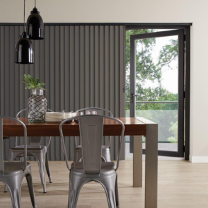 Rol-Lite Vertical Carnival Shadow Blinds - dark grey vertical blinds.