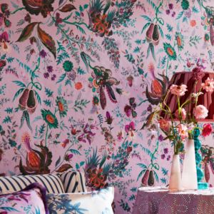 Sophie Robinson Wallpaper Harlequin Wallpaper - bright pink wallpaper with very colourful floral designs.